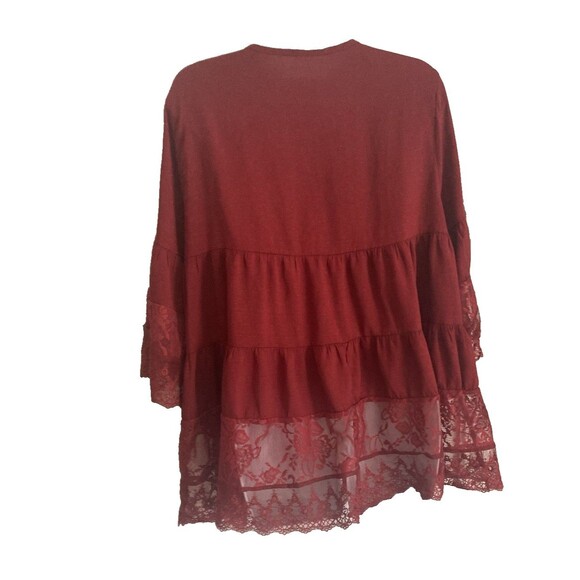 Emery Rose Women's Top 1X Burgundy Tiered Babydoll Lace Peasant Cottagecore NWOT - Picture 7 of 12